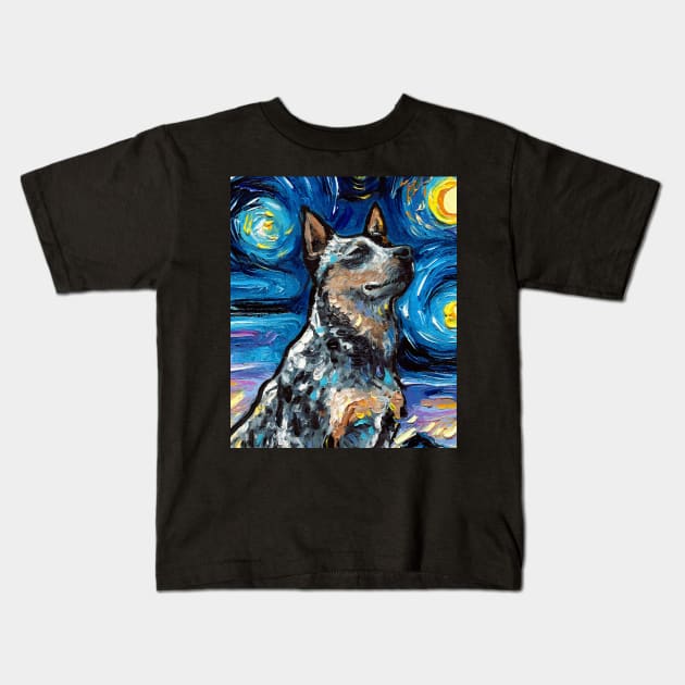 Blue Heeler Night Portrait Kids T-Shirt by sagittariusgallery